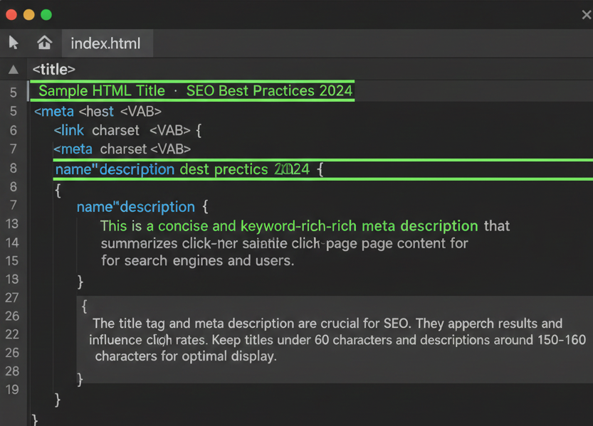 sample HTML title and meta description tags for on page SEO